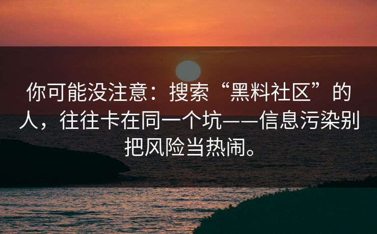 你可能没注意：搜索“黑料社区”的人，往往卡在同一个坑——信息污染别把风险当热闹。